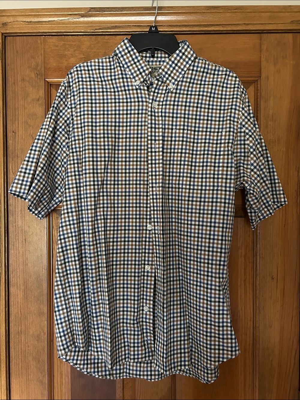 Duluth Trading Co Short-Sleeve Plaid Button-Down in Blue and Brown